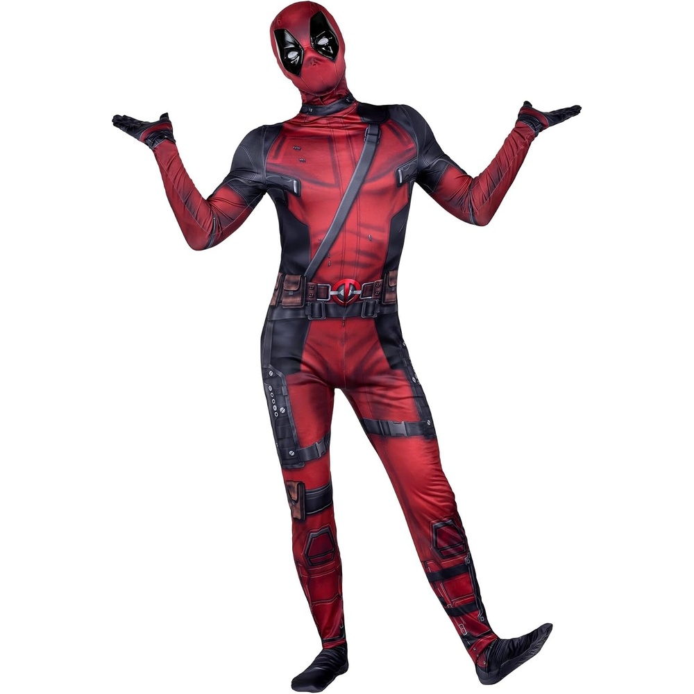 image:imageMARVEL Deadpool Official Adult Deluxe Zentai Halloween Costume Stretch Spandex with Wrist SlitsS