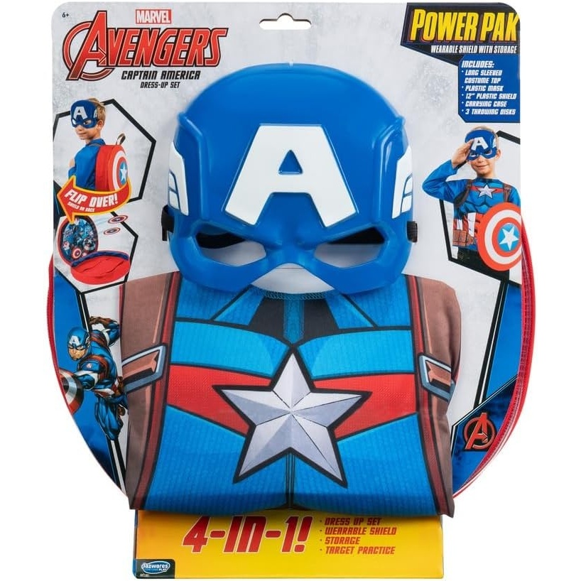 image:imageMarvel Captain America Dress Up Pack Long Sleeve Costume Top Plus 3D Plastic Mask Shield Backpack and Shield Accessories Youth Medium Multi