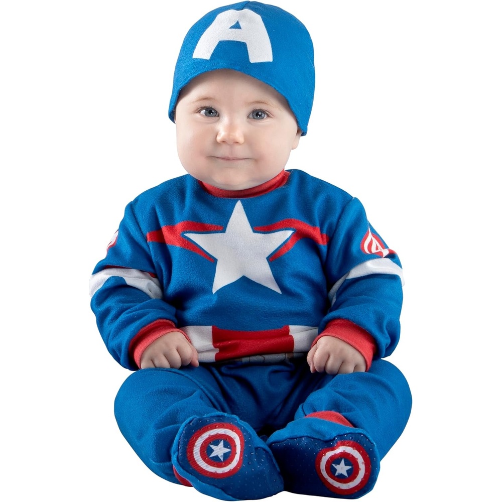 image:imageMarvel Captain America Official Infant Halloween Costume Premium Minky Fabric Jumpsuit and NonSlip Booties06m