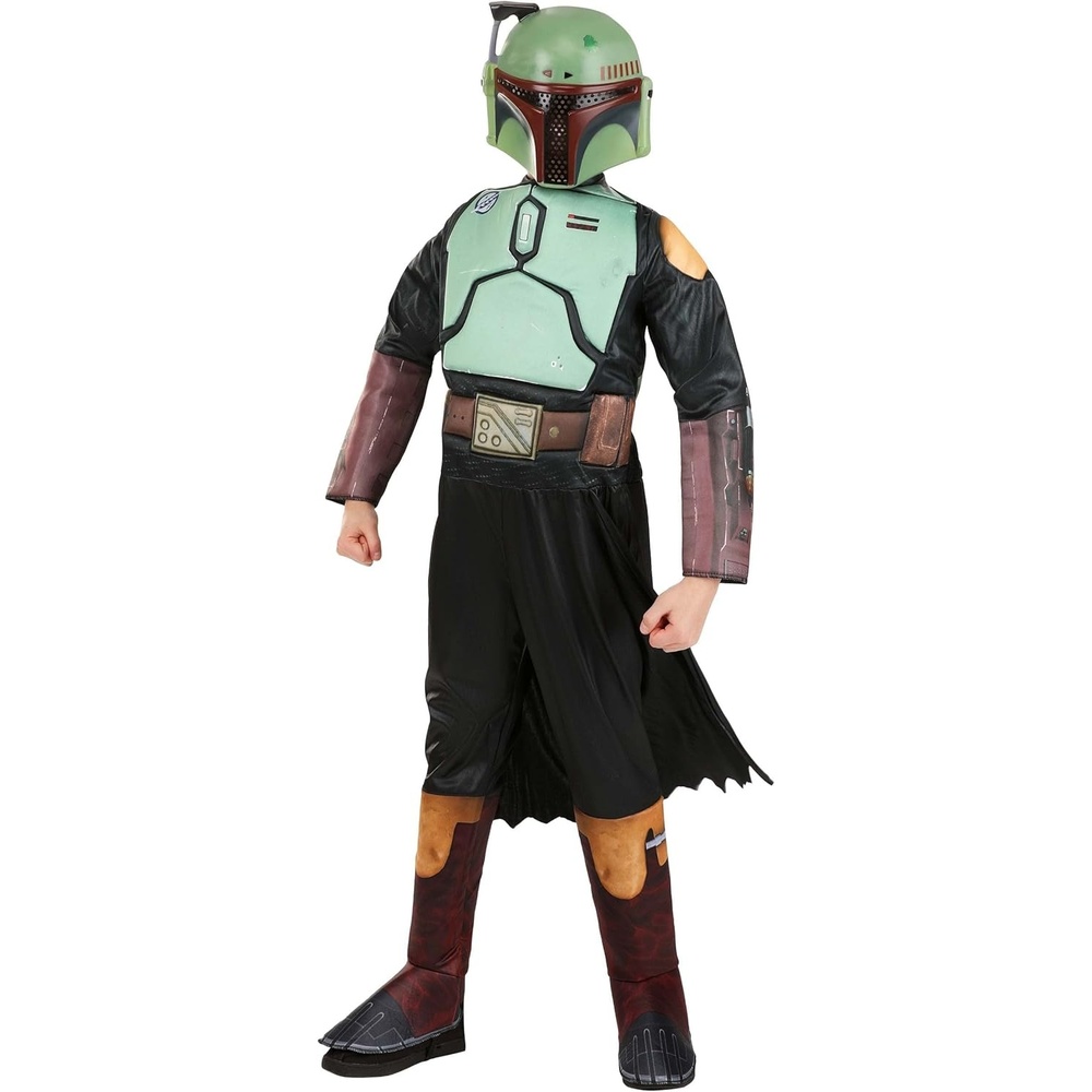 image:imageStar Wars Boba Fett Official Youth Halloween Costume Premium Padded Jumpsuit with Plastic Mask and Detachable CapeXlarge