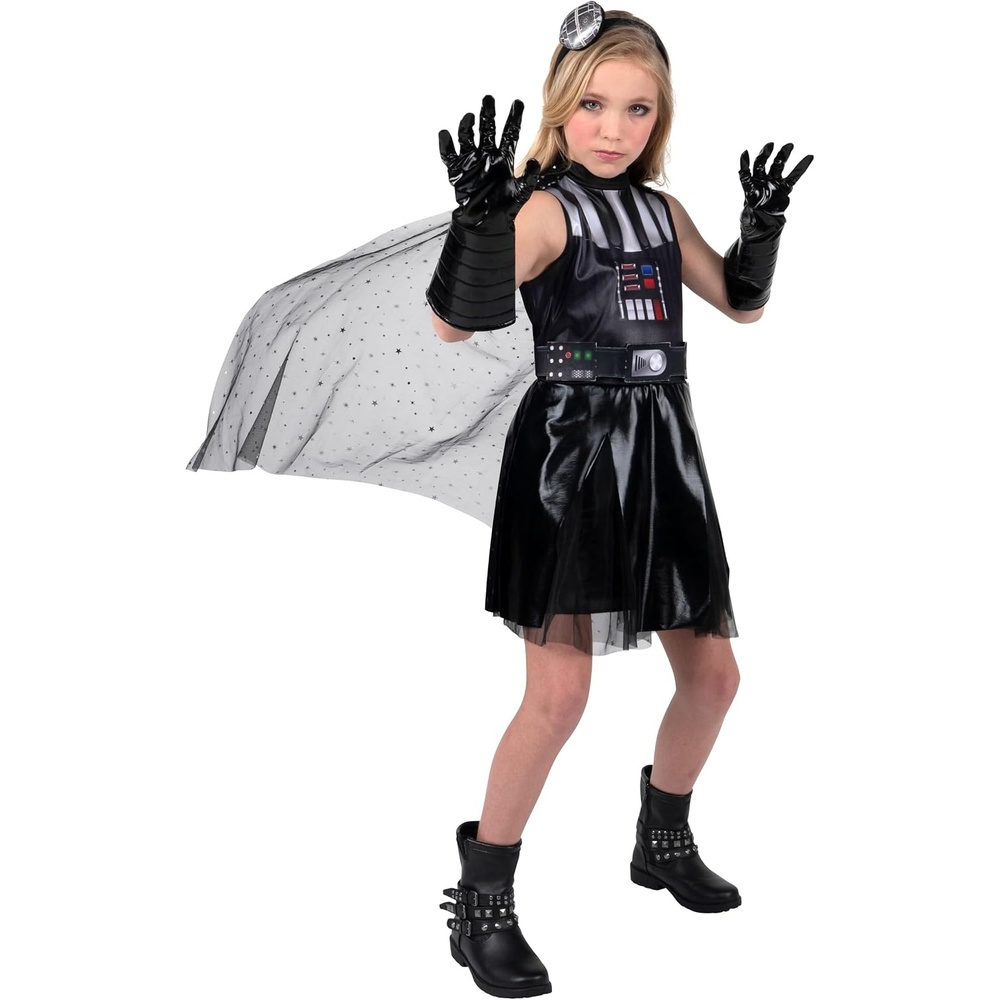 image:imageStar Wars Darth Vader Official Youth Halloween Dress Printed Dress with Detachable Cape Gauntlet Gloves and HeadbandM 810