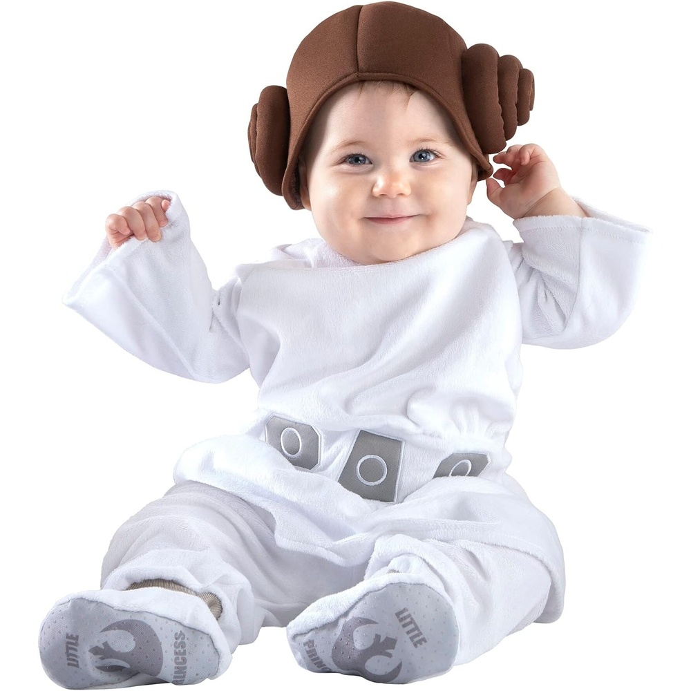 image:imageStar Wars Princess Leia Official Infant Deluxe Costume Premium Printed Jumpsuit with Attached Booties and Cap06m