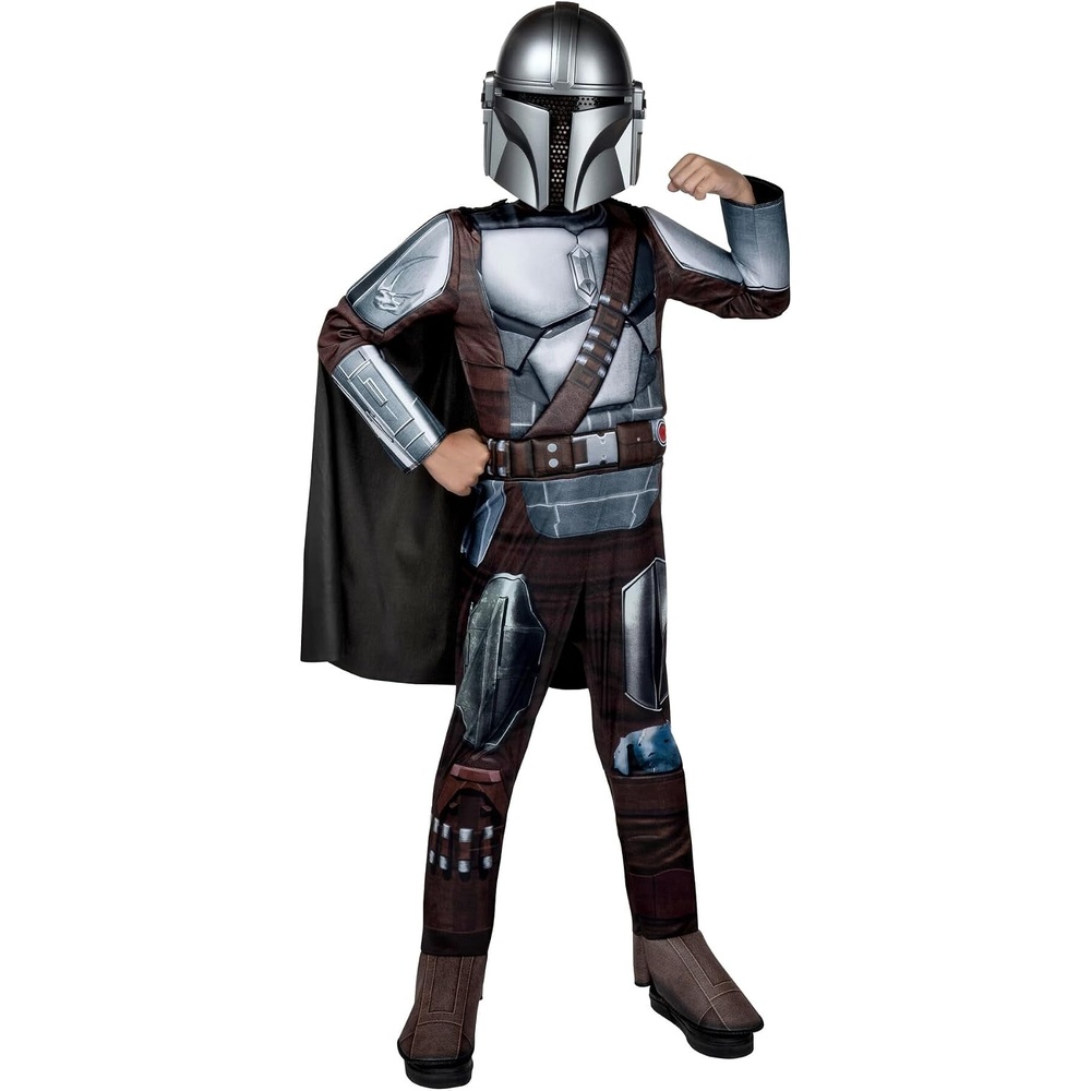 image:imageStar Wars The Mandalorian Official Youth Costume Premium Quality Padded Jumpsuit with Plastic Mask and Detachable CapeL 1214