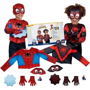 image:imageMarvel Spidey and Spin Official Toddler DressUp Set  LongSleeved Costume Tops with Fabric Half Masks Gloves Fabric Web Shields and Mini Vehicles 34TMulti