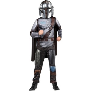 image:imageStar Wars The Mandalorian Official Youth Costume  Premium Light Up Padded Jumpsuit with Plastic Mask and Detachable CapeL 1214