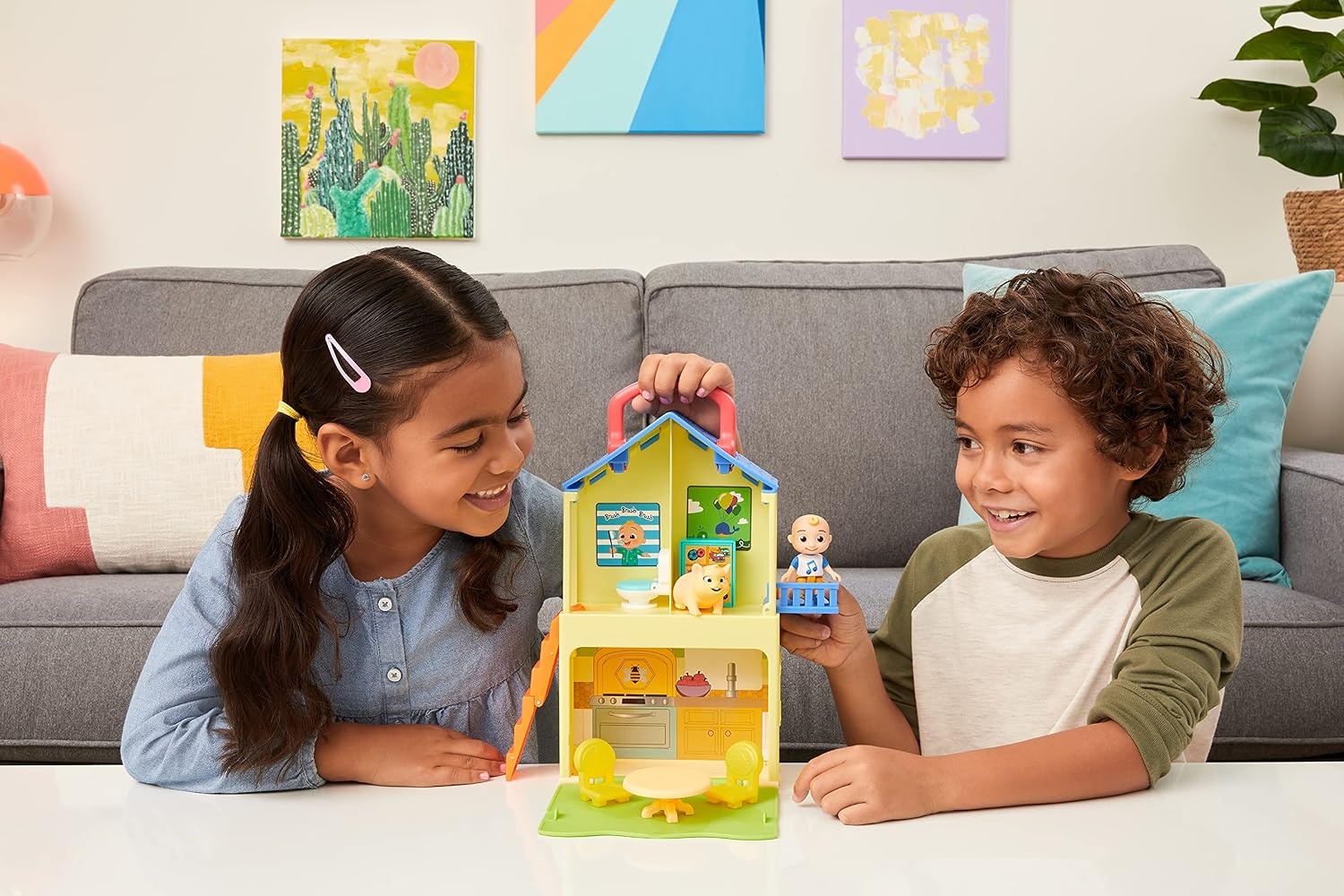 image:imageCoComelon Deluxe Pop n Play House Transforming Playset Features JJ JJs Dad Bingo The Puppy and Home Accessories Toys for Kids Toddlers and Preschoolers