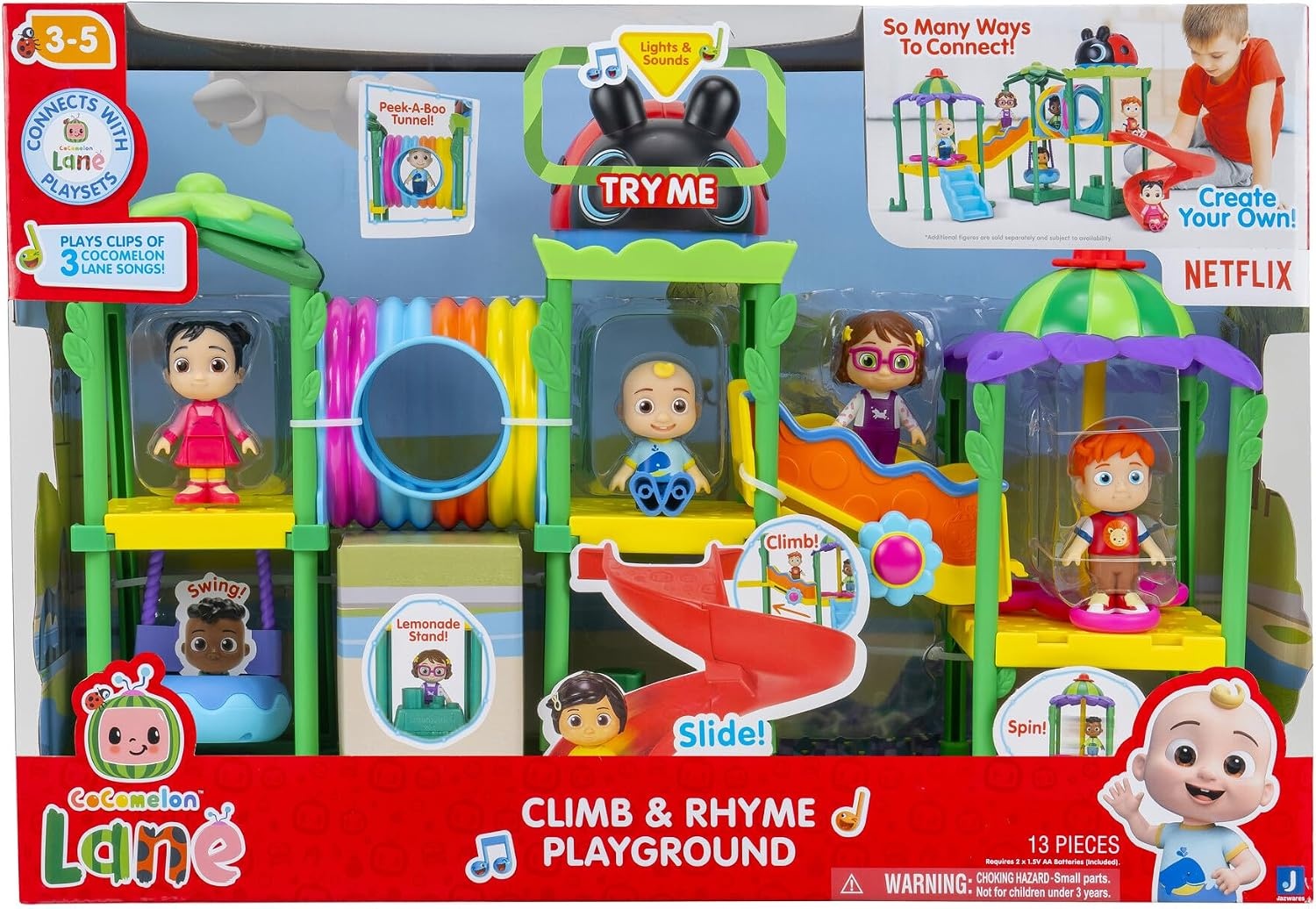 image:imageCoComelon Lane Climb amp Rhyme Playground Playset Lights Sounds and Song Clips 3inch JJ Cece Bella and Nico Articulated Figures 15inch Modular Playground Toys for Kids and Preschoolers