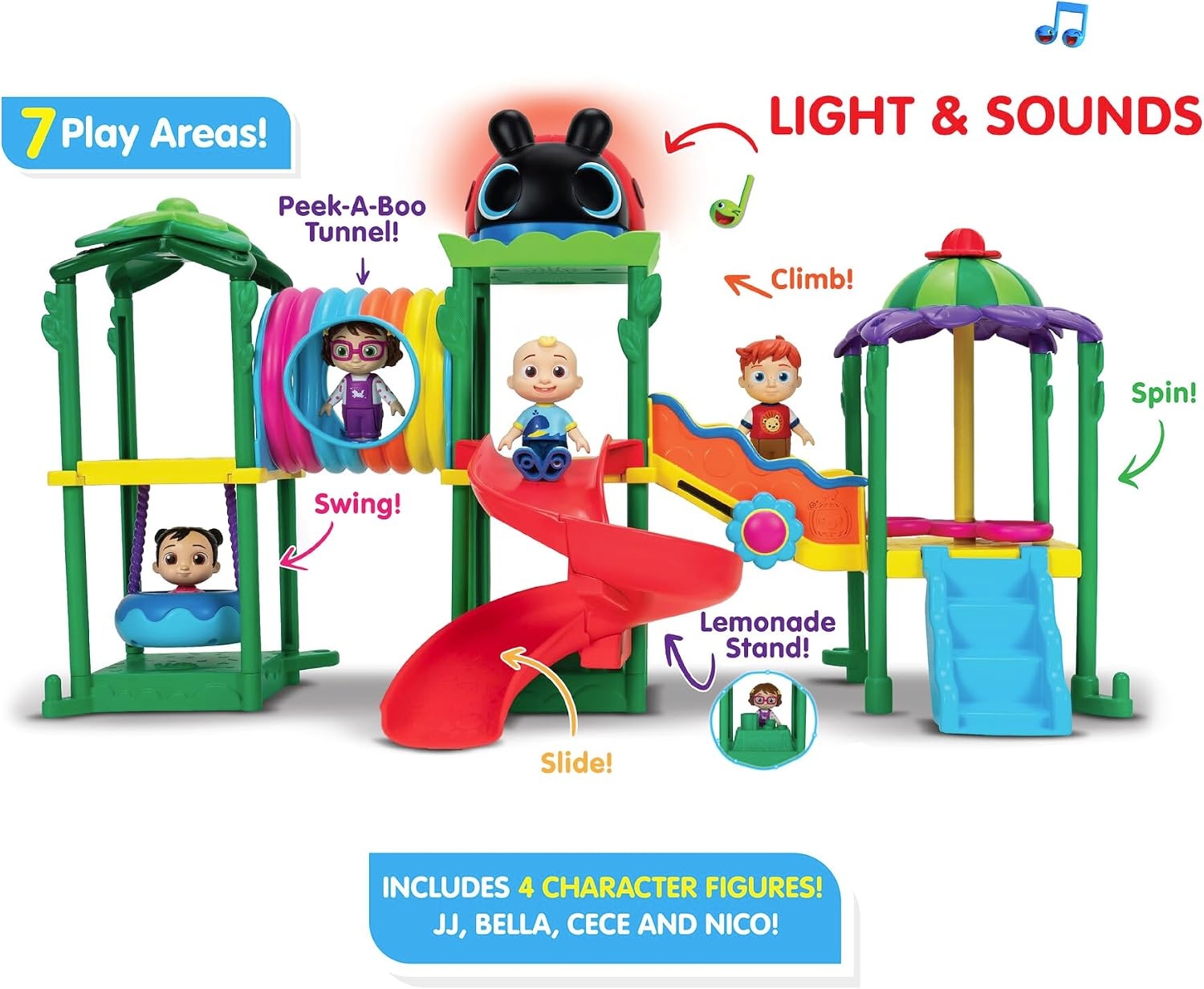 image:imageCoComelon Lane Climb amp Rhyme Playground Playset Lights Sounds and Song Clips 3inch JJ Cece Bella and Nico Articulated Figures 15inch Modular Playground Toys for Kids and Preschoolers