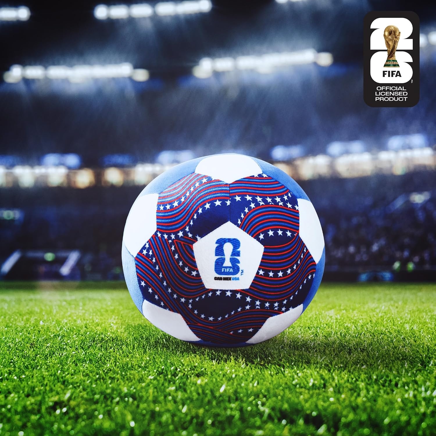 image:imageJazwares FIFA World Cup 2026 USA 9Inch Plush Soccer Ball Soft Collectible World Cup Plush Toy National Team Stars and Stripes Design Ages 3