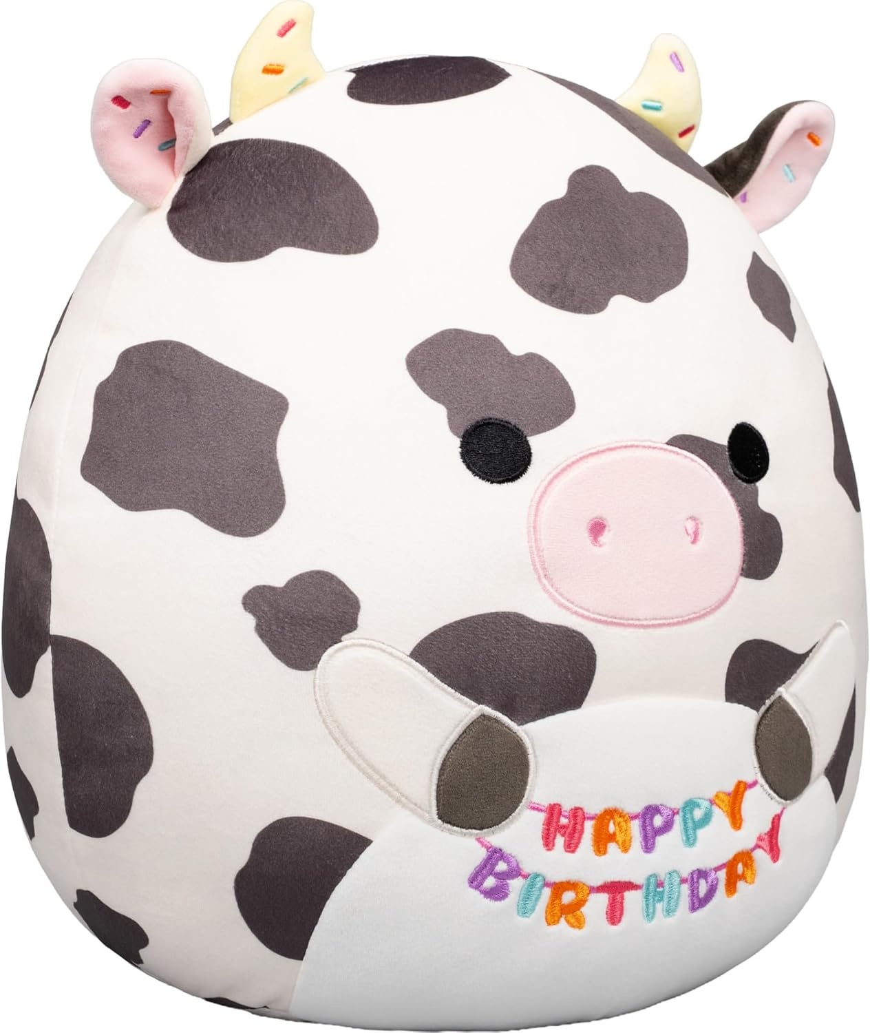 image:imageSquishmallows Original 12Inch Sharon The Teal Shark with Party Hat Confetti Belly Official Jazwares Happy Birthday Plush MediumSizedCow Holding happy Birthday Sign