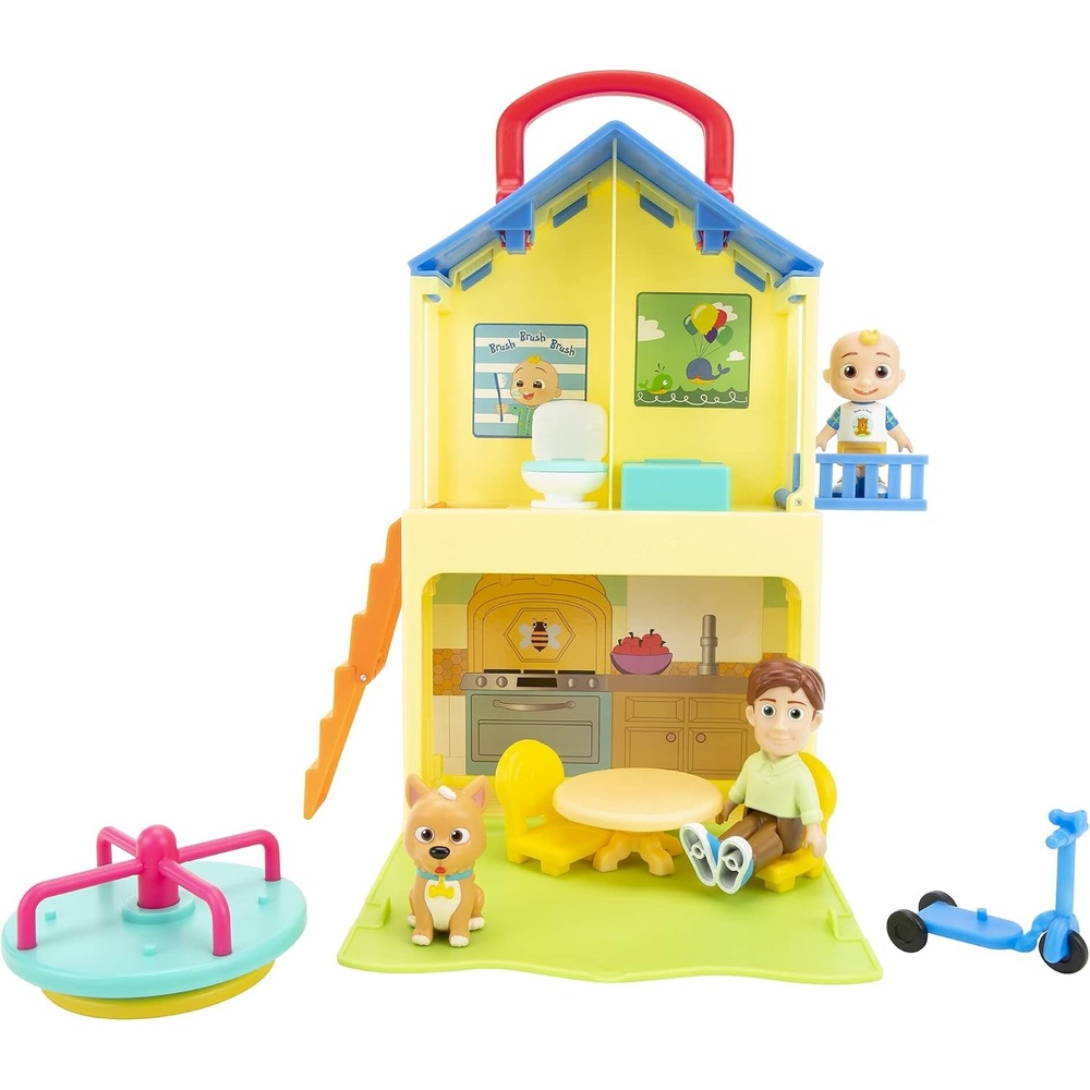 image:imageCoComelon Deluxe Pop n Play House Transforming Playset Features JJ JJs Dad Bingo The Puppy and Home Accessories Toys for Kids Toddlers and Preschoolers