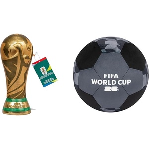 image:imageJazwares FIFA World Cup 2026 10Inch Plush Trophy and 9Inch Black Plush Soccer Ball  Ages 3Plush Trophy and Plush Ball